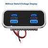 A black power strip with two USB ports displaying 5V 3.1A total output, featuring a switch/voltage display.