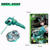 A toy gun and a futuristic sphere are shown next to the packaging of the Infinity Nado Spin Force Battle Top.