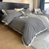 Lace Trim Plaid Duvet Cover Set with Pillowcases