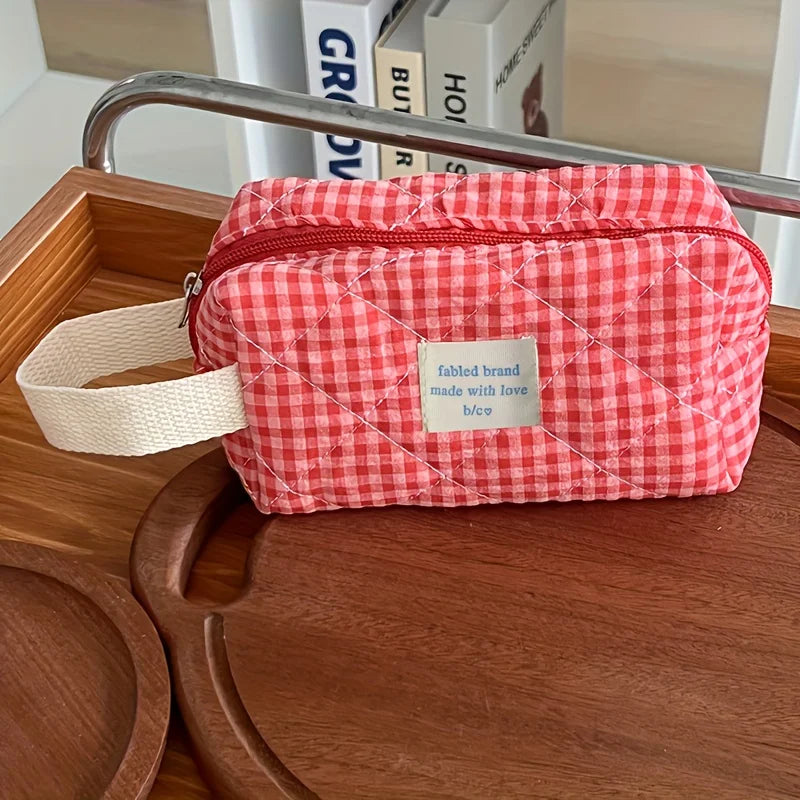 Classic Plaid Makeup Bag – Large Capacity Cosmetic Organizer