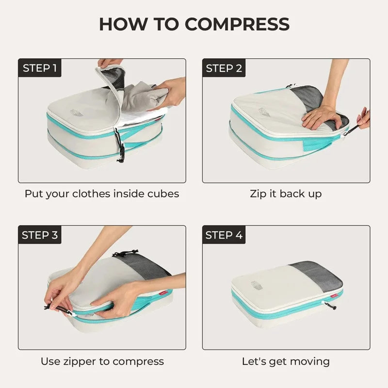 Compression Packing Cubes Set with Expandable Travel Organizers