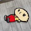 A cute cartoon character illustration of a sleeping face wearing a red shirt and yellow accents.