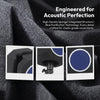 Close-up of black acoustic foam isolation shields with blue purification technology details.