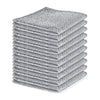 A stack of gray double-layer microfiber cleaning cloths for kitchen use.