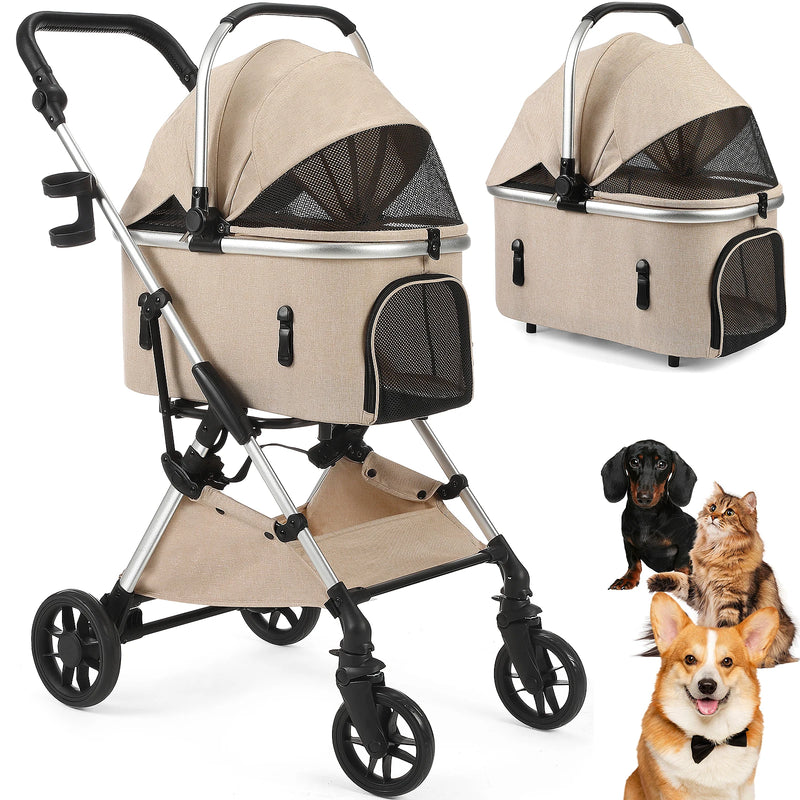 Foldable Pet Stroller with Detachable Carrier