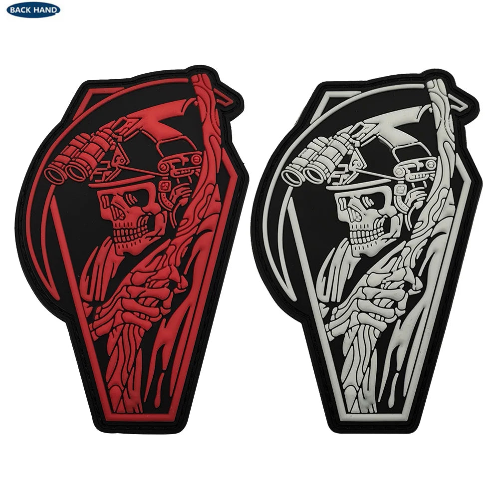 Glow-in-the-Dark Skull Biker Patch with Hook & Loop Backing