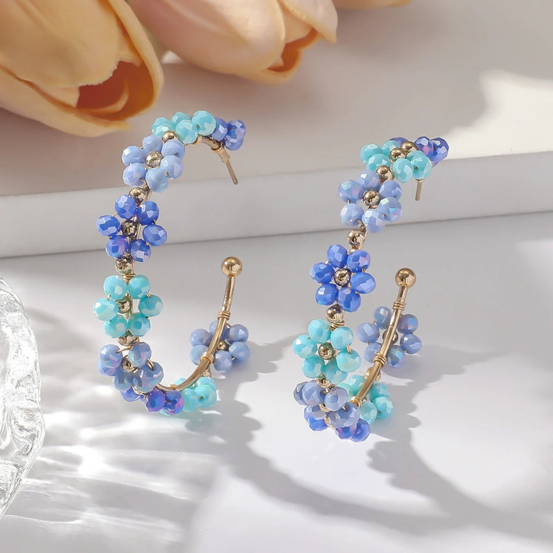 Pendientes Gota de Girasol con Cuentas Estilo Bohemio