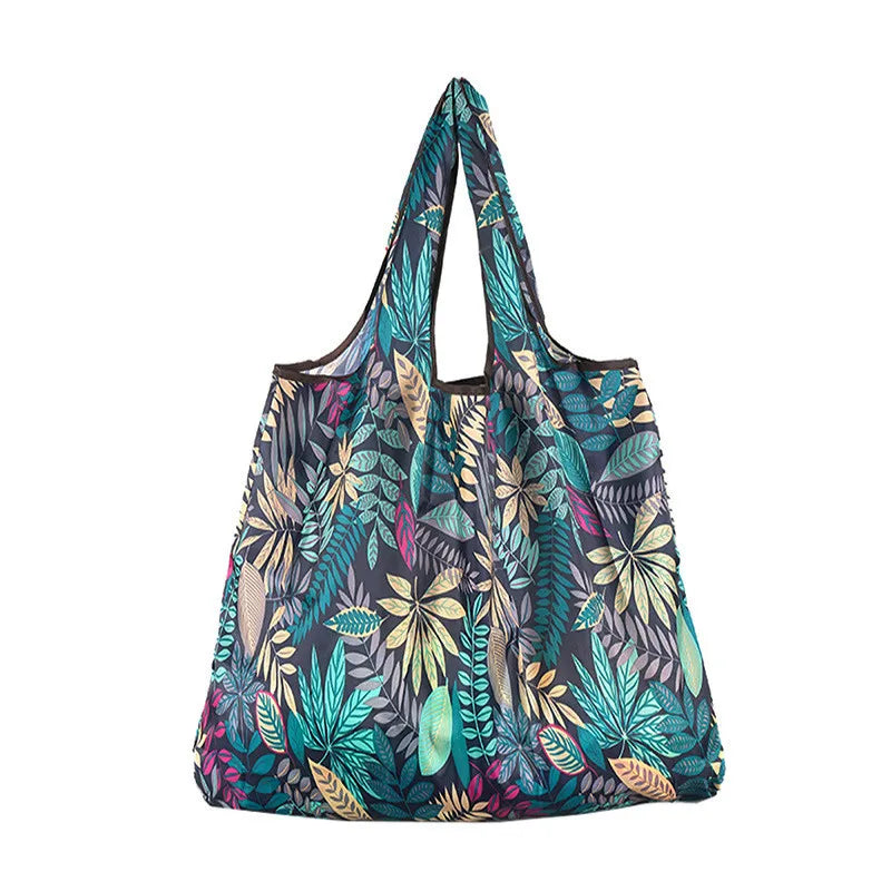 Foldable Nylon Reusable Shopping Bag with Floral Print
