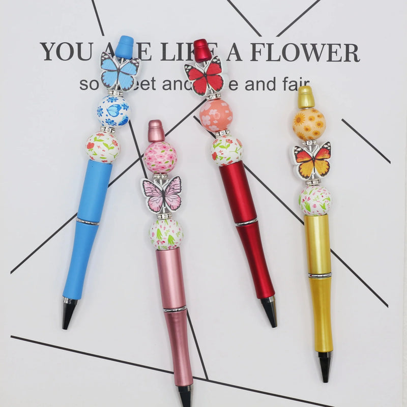 Set de Bolígrafos con Cuentas de Mariposa Arcoíris y Flores