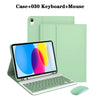 A green detachable wireless keyboard case and mouse shown next to an iPad.