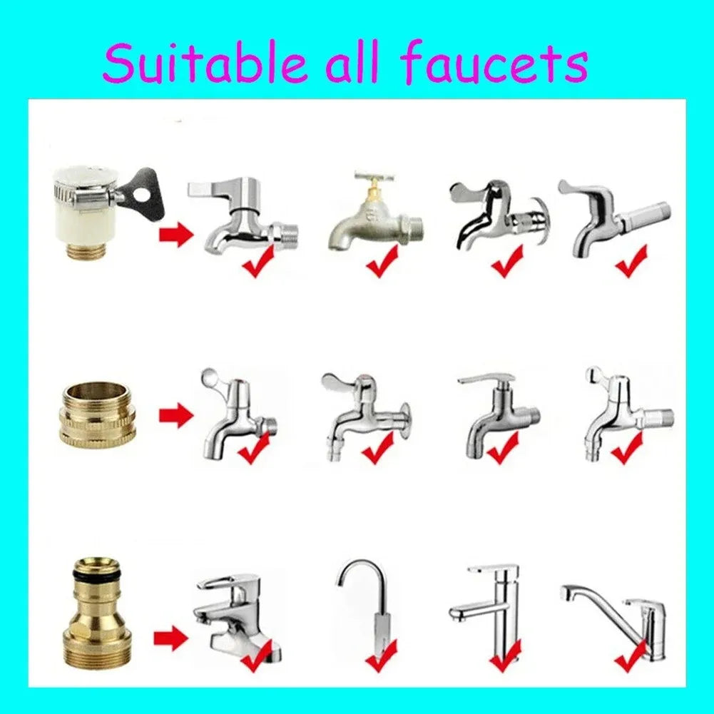 A collection of various faucet adapters and taps suitable for all faucets.