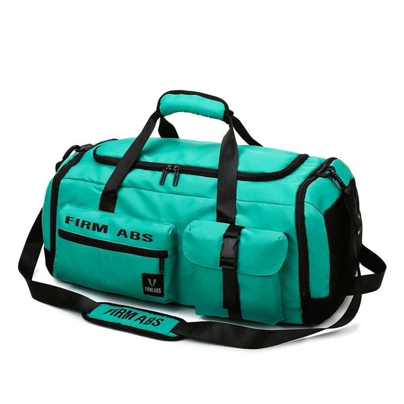 A teal and black tactical nylon backpack with a handle is shown against a white background.