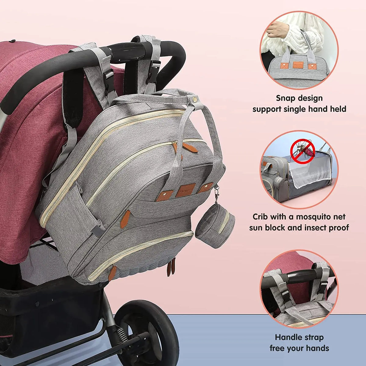 3-in-1 Diaper Bag Backpack with Foldable Changing Mat