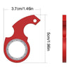 A red metal fidget spinner keychain showing its size and shape.