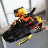 A black heavy duty drill holster waist tool bag with an orange and yellow magnetic screw holder is shown in a close-up view.