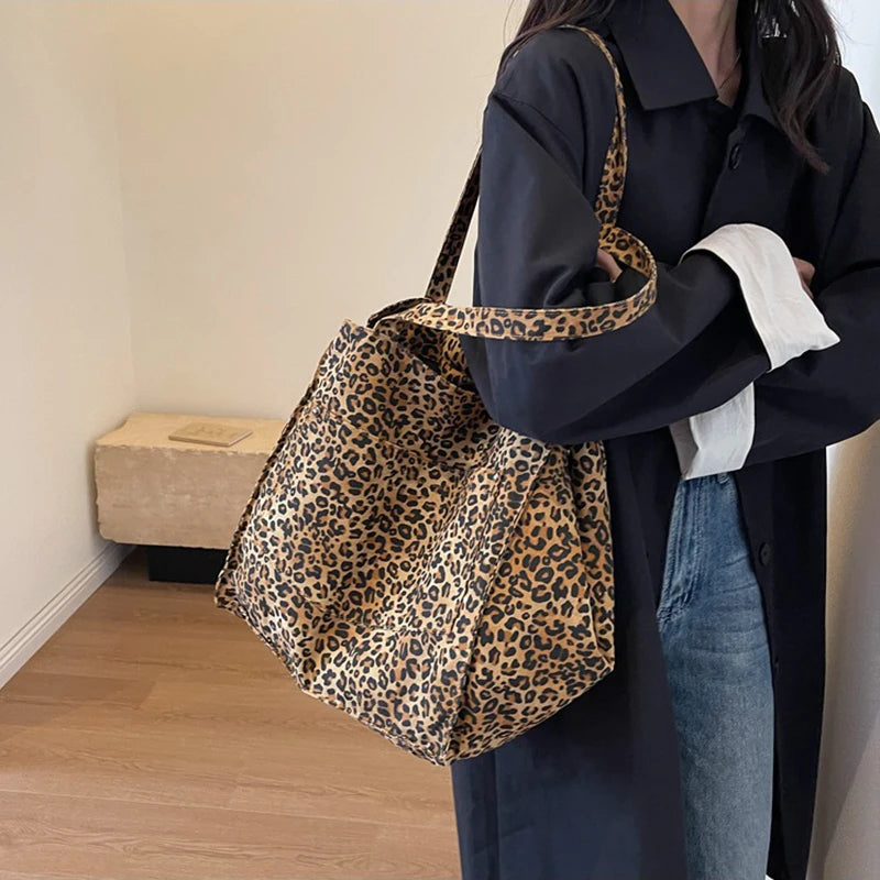 Vintage Leopard Print Canvas Tote Bag