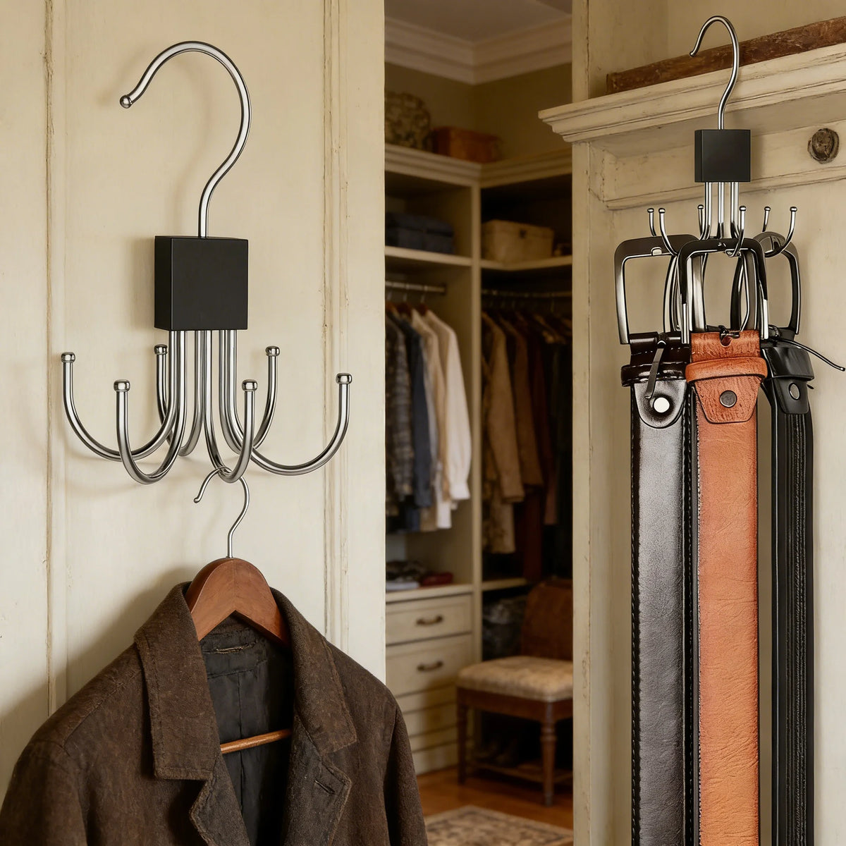 360° Rotating Multi-Hook Closet Organizer for Belts, Scarves, and Ties