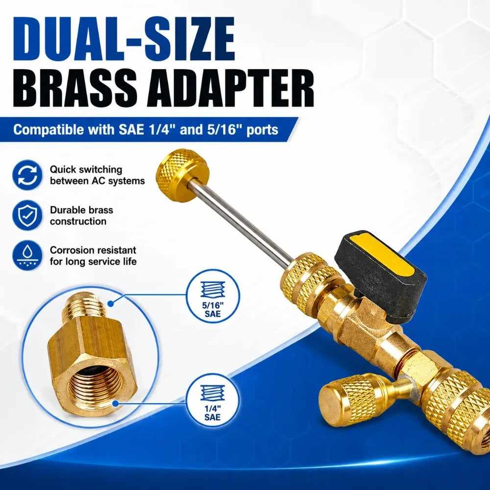 Dual-Size Refrigerant Valve Core Remover & Installer Kit with 10 Spare Cores