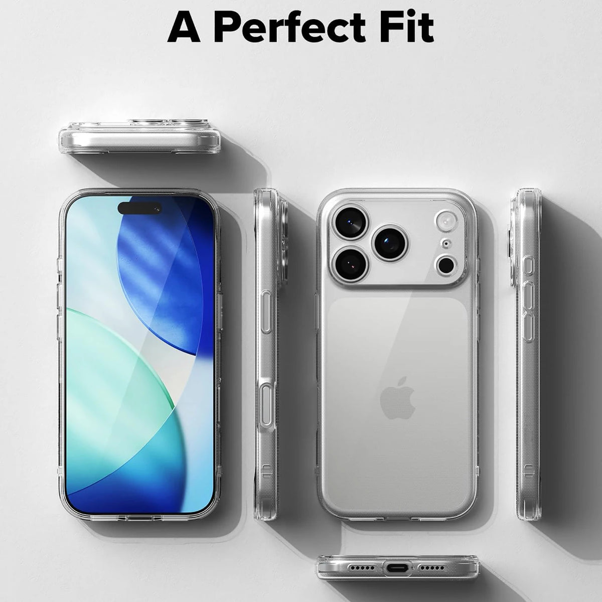 A set of clear silicone shockproof phone cases for iPhone 17 Pro Max and iPhone 17 Air displayed on a white background.