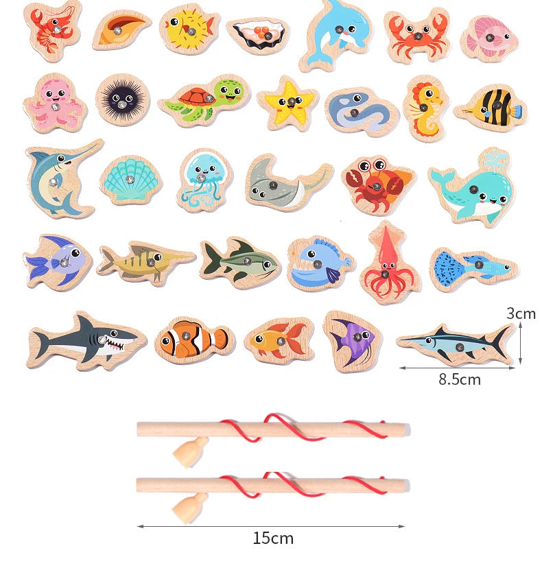 Montessori Wooden Magnetic Fishing Toy for Kids – Educational Marine Life Game