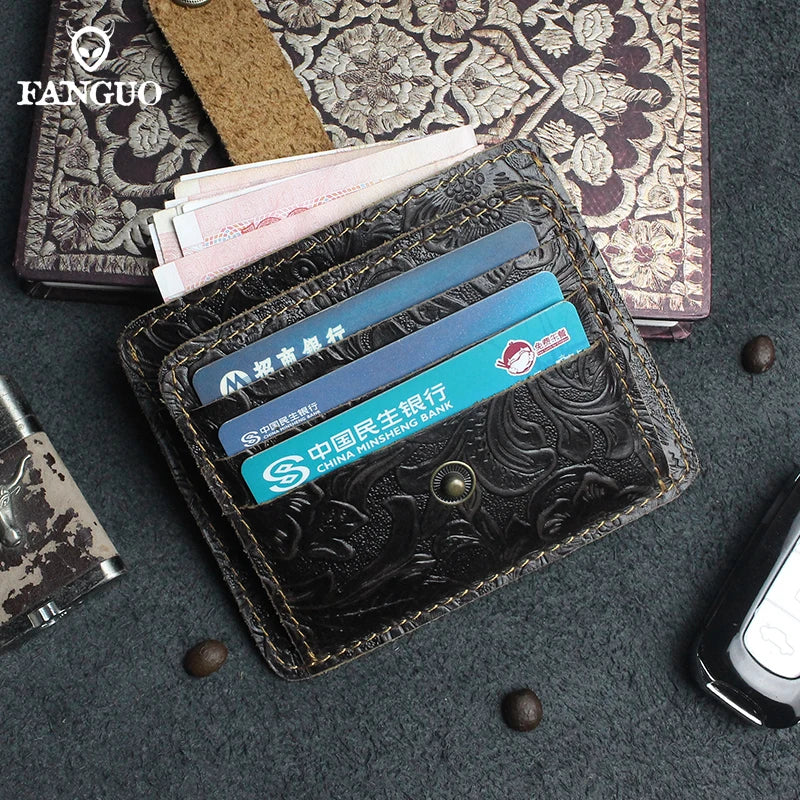 Handcrafted Cowhide Leather Card Wallet with Coin Pocket
