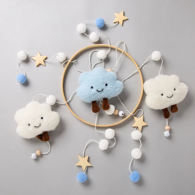 Wooden and Felt Crib Mobile with Cloud and Star Rattles