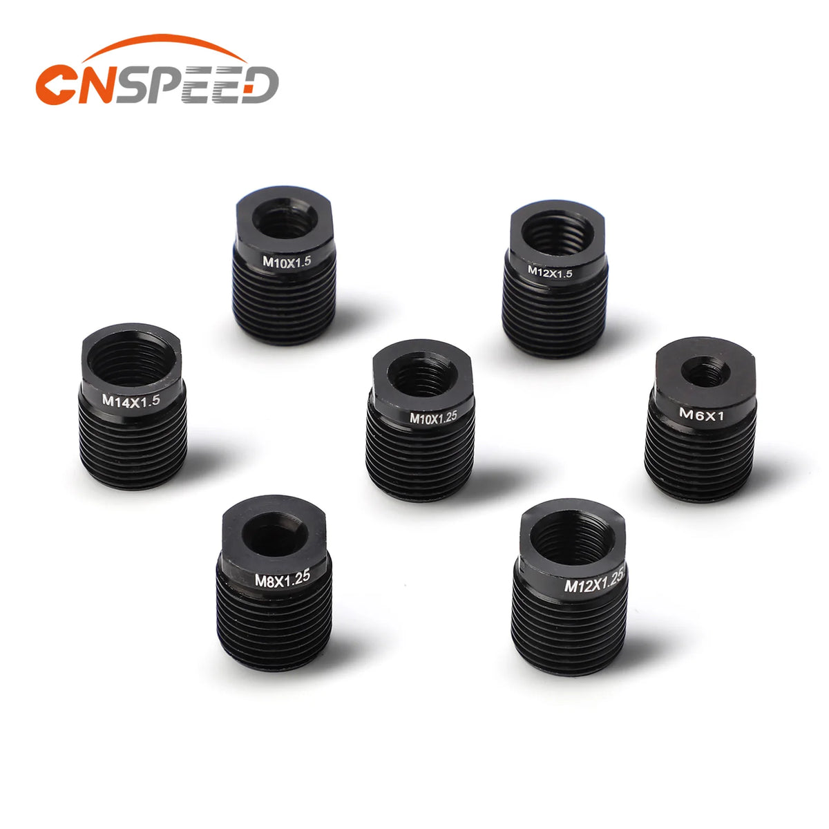 A collection of various metric thread adapters and fittings for use with shift knobs, including M10x1.5, M12x1.5, and M12x1.2