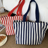 Striped Canvas Shoulder Tote Bag