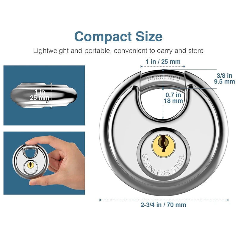 Heavy Duty Stainless Steel Disc Lock with 2 Keys