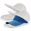 White mesh baseball cap washing bag with an adjustable hat rack and a blue denim cap.