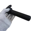 A hand is holding a black rubber squeegee with an anti-slip nylon handle.