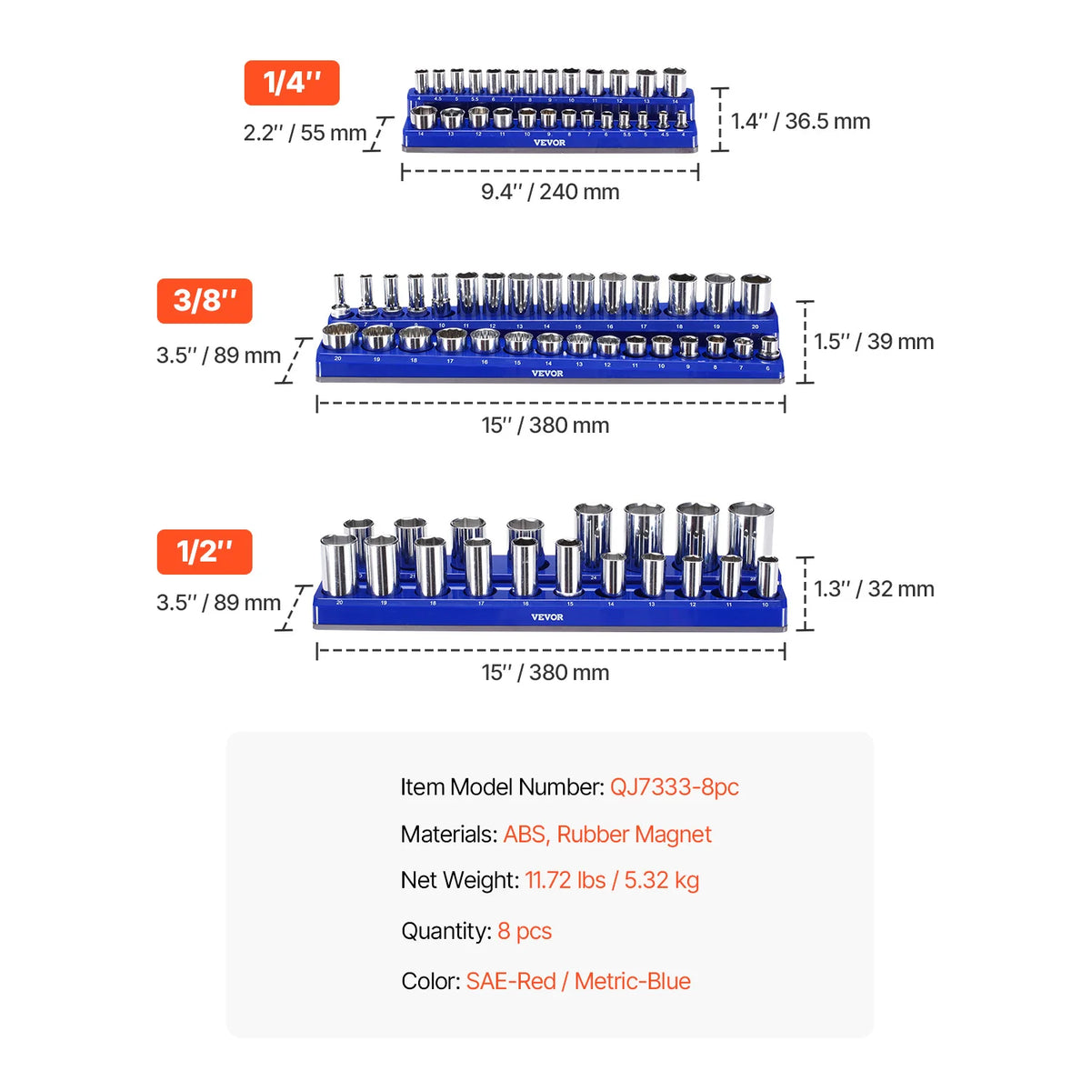 Magnetic Socket Organizer Set with Metric and SAE Trays