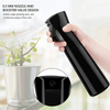 A hand holds a black mist spray bottle with a nozzle design, demonstrating its use for spraying plants.
