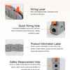 Diagrams showing the parameters, wiring lever, hole, label, safety measurement hole, and splicing buckle of electrical wire c