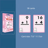 A set of 36 math flash cards featuring addition problems for kids, including cards with numbers and plus signs.