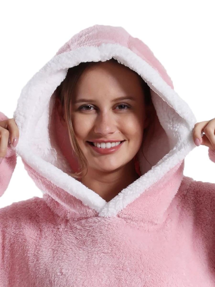 Oversized Wearable Fleece Blanket Hoodie with Sleeves
