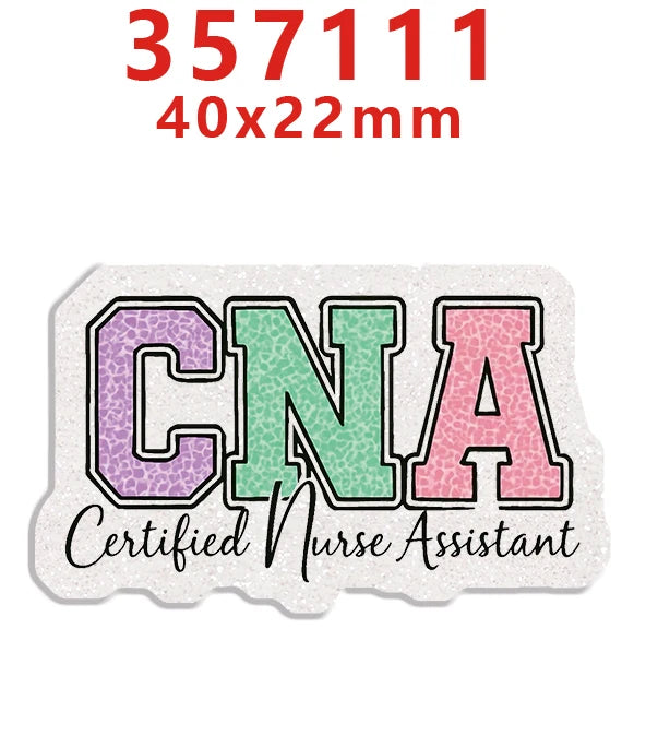 Glitter acrylic nurse badge charms set featuring the text CNA Certified Nurse Assistant