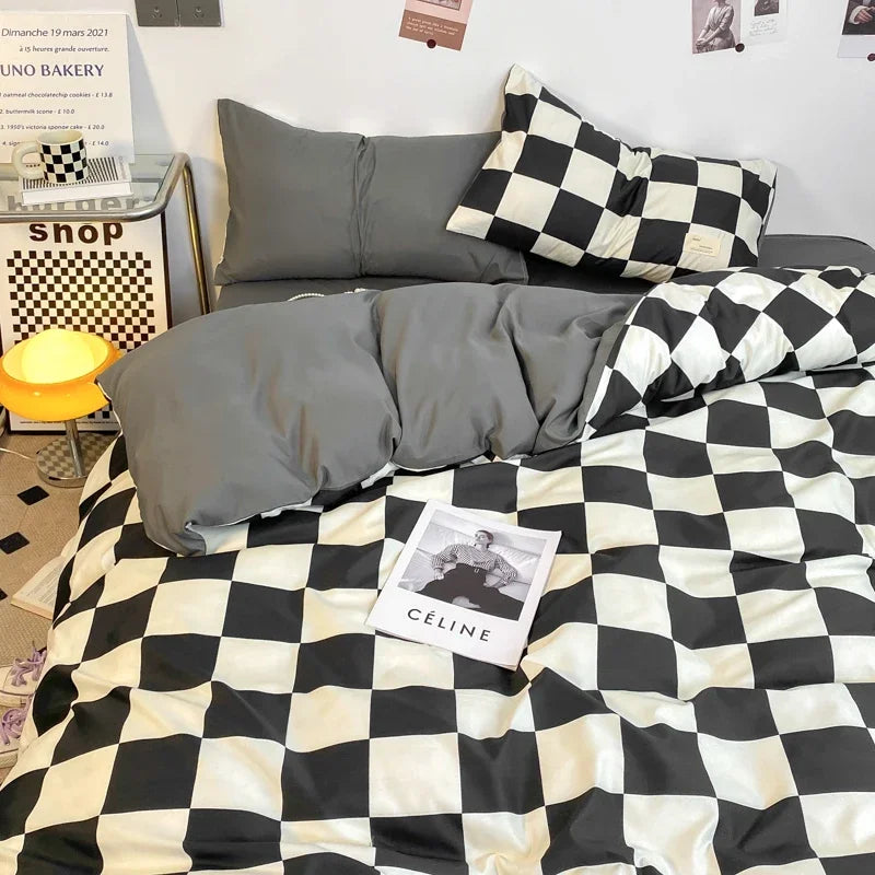Black and White Plaid Duvet Cover Set with Pillowcases