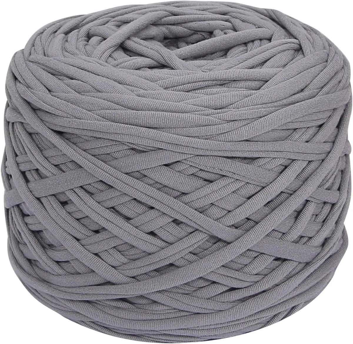 Eine Kugel dicker grauer Polyester-Strang, fest aufgewickelt.