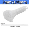 A white, flexible nylon cable tie with a 3mm width and 100mm length.