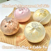 Handmade transparent ball skin product featuring three spherical balls in pink, yellow, and rose gold tones with plug and cab