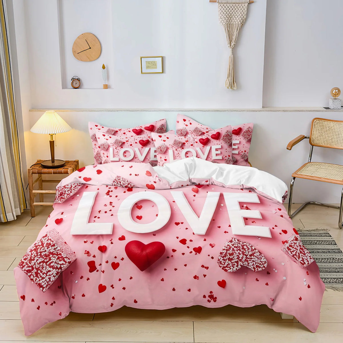 Romantic Red Rose Bedding Set with Duvet Cover and Pillowcases