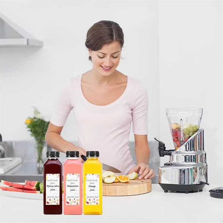 Clear Reusable Juice Bottles with Cleaning Brush and Funnel