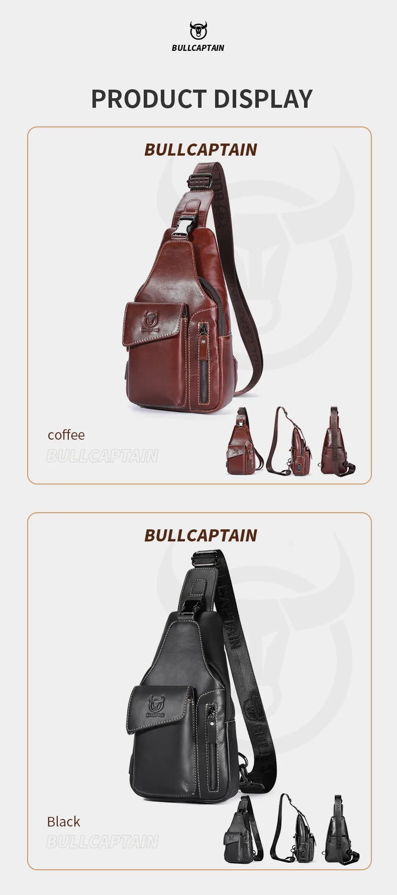 Men's Genuine Leather Sling Backpack with USB Charging Port