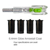 A set of four 6.4mm glow arrowtail coats for archery arrows, shown in various sizes.
