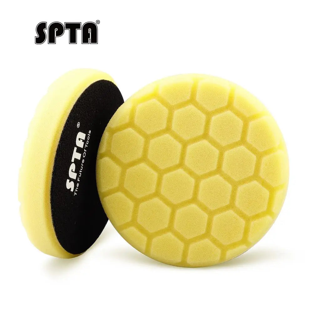 Yellow hexagonal foam buffing pads for rotary and dual-action polishers