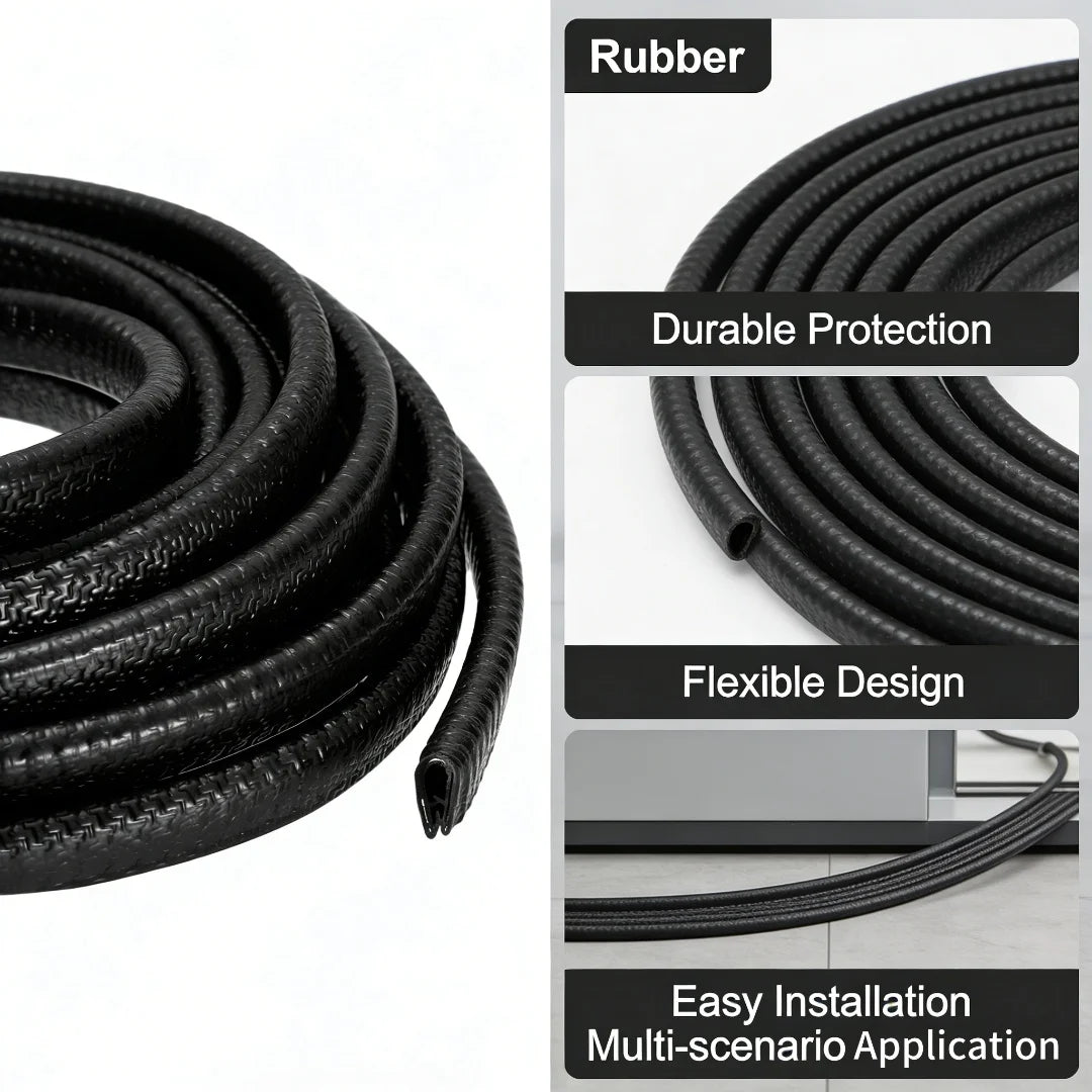 Black flexible rubber U-channel edge protector trim with durable protection and flexible design features