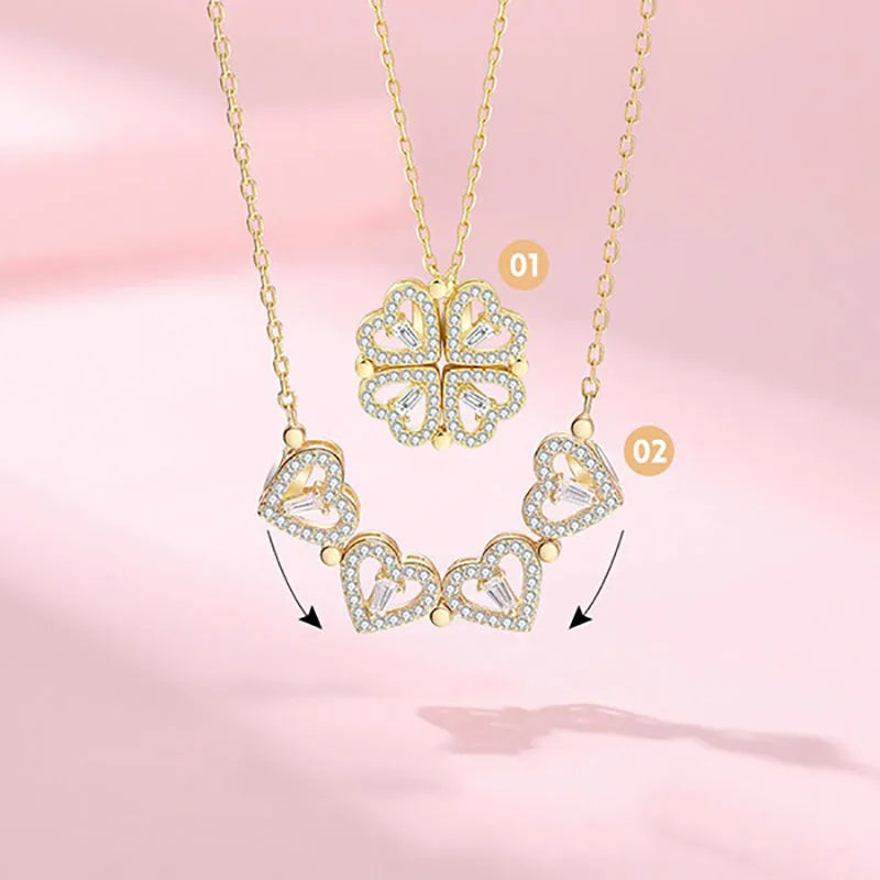 Heart & Clover Zircon Pendant Necklace