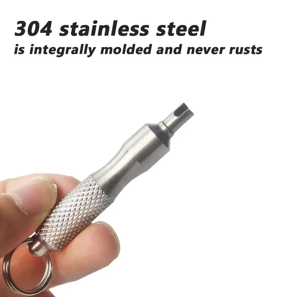 Stainless Steel Tire Valve Core Remover Tool with Key Ring