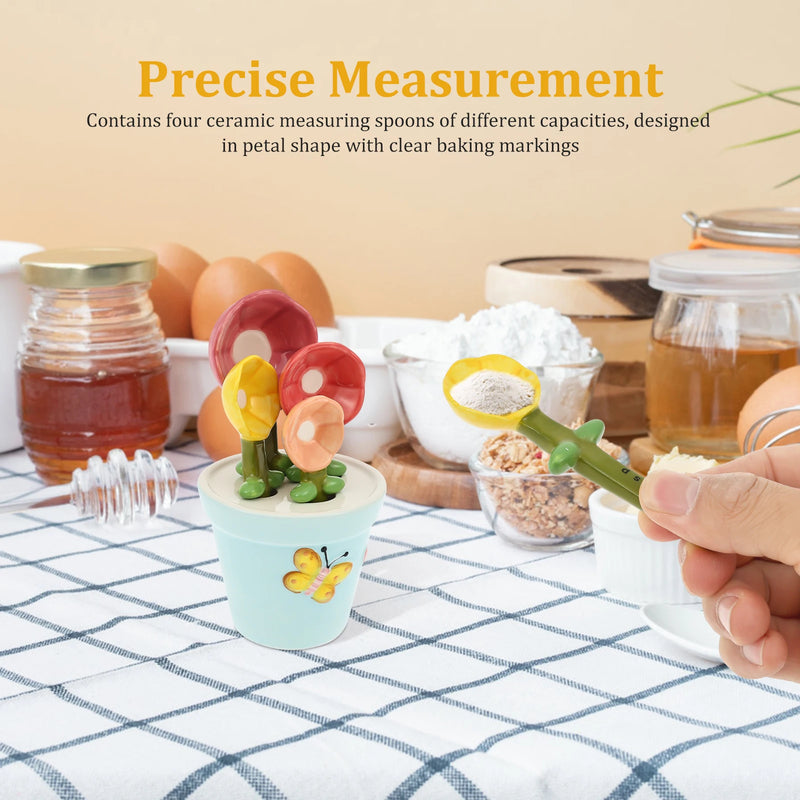 Ceramic Flower-Shaped Measuring Spoon Set with Stand